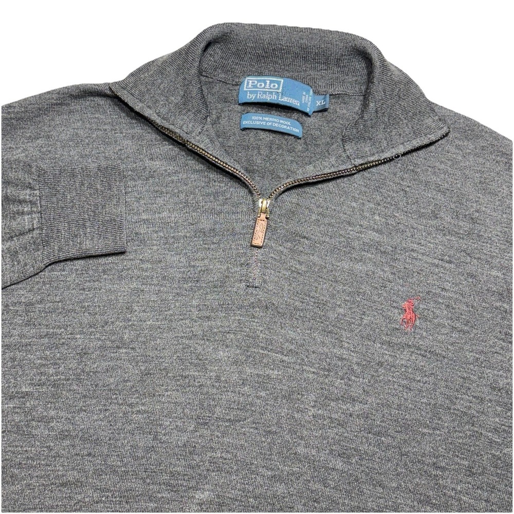 Polo Ralph Lauren Sweater Mens XL Gray 1/4 Zip Merino Wool Italian Yarn Pullover